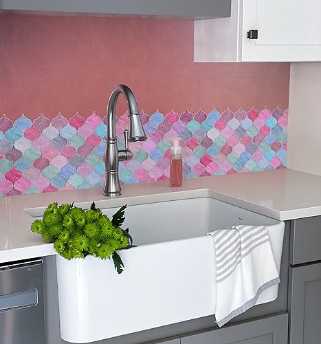 Image of WallDesign Mosaic Lantern Pink Violet Shades - 4ft x 9.75 inch Durable Surface Decoration Film for Kitchen, Cabinet, Table, Furniture, Wall, Bathroom, Door, Refurbishment