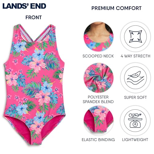 Image of Lands' End Girls' UPF 50+ Stretch Crisscross Back One Piece Swimsuit