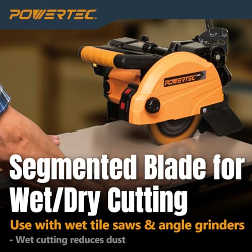 Image of POWERTEC 7 inch Segmented Diamond Saw Blades for Wet Tile Saw, Diamond Blade for Cutting Concrete, Block, Brick, Pavers, Roofing Tile, 7 inch Diamond Blades for Wet /Dry Cutting, 1 Pack (14004)