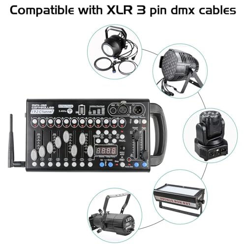 Drahtloser Dmx Controll Lichtmischpult Dmx Controller Eingebaute Batterie 192 Kanäle Dmx Konsole, Wireless Lichtmixer Dmx512 Controller Musikgesteuert Akku Lichtpult Dmx Pult Partylicht Dmx Controler