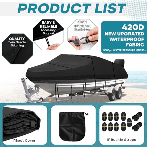 Bootsplane Wasserdicht Bootsplane, 420D Oxford Tuch Abdeckplanen Für Boote,Persenning Anti-UV Bootsplane mit Aufbewahrungstasche,für V-Rumpf, Ruderboot, Angelboot(17-19ft)