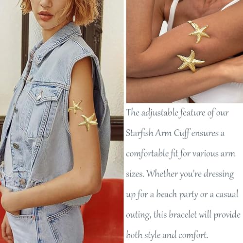 Upper Arm Cuff Bracelets for Women Gold Adjustable Starfish Arm Cuff Fashion Open Bangle Bracelet Summer Beach Starfish Accessories Jewelry for Women3