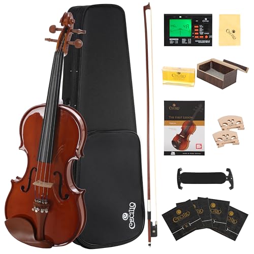 Cecilio 1/2 Size Natural Varnish Violin for Beginners, Hand-Carved Solid Spruce Top, Maple Back...