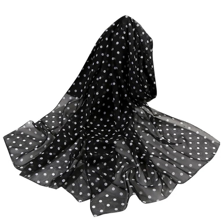 Silk Chiffon Scarf for Women - Black & White Polka Dot Long Sheer Scarf, Fashion Head Wrap, Elegant Dress Accessory