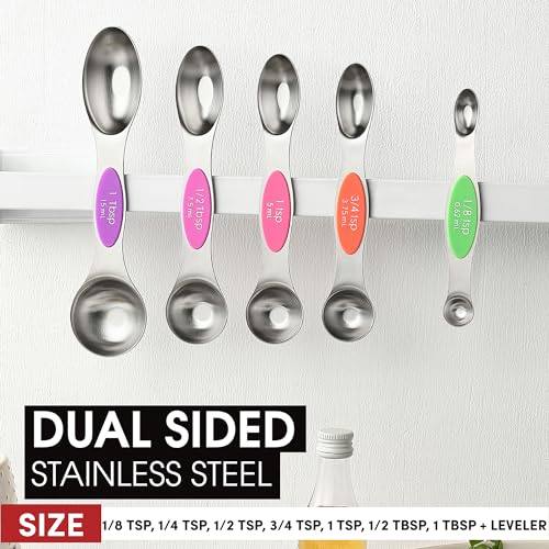 Image of Spring Chef Stainless Steel Magnetic Measuring Spoons Set of 8, Neon