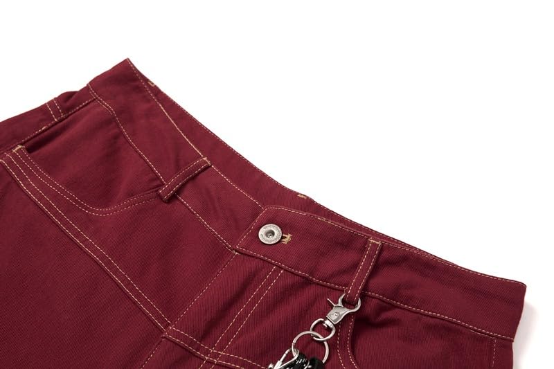 Men's Pants Loose Spring Fall American Red Wide Leg Denim Straight Leg Casual Trouser for Men4