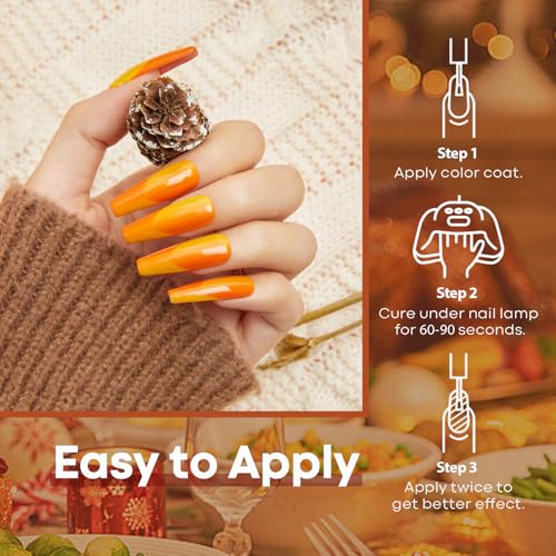Image of modelones 24PCS Fall Gel Nail Polish Kit, Red Brown Green Yellow Orange Gel Polish Set Soak Off Nail Polish Kit with Glitter, Glossy and Matte Top Base Coat DIY Manicure at Home
