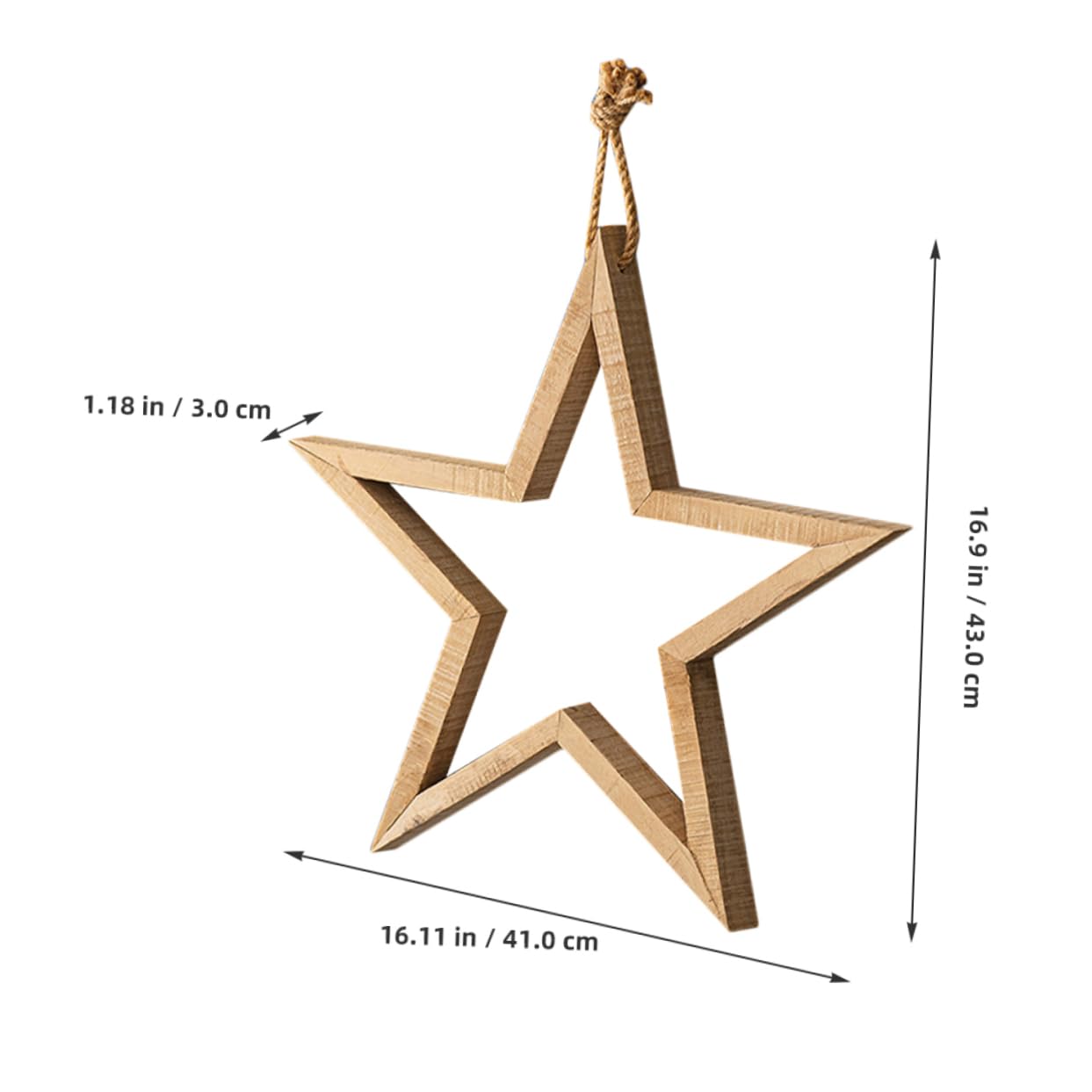 Decorazione da Parete Stella a 5 Punte in Legno Rustico, Laccetto, per Casa e Studio, Stile Semplice