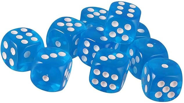 10PCS Polyhedral D6 Dice 16mm Acrylic Dice Game Dice for RPG MTG DND Dice Table Games (Transparent Blue)