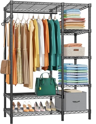 Taotigzu Armario Abierto Perchero con estantes Armario Abierto de alambre para ropa 6 niveles Vestidor de metal resistente para colgar ropa, 44.9