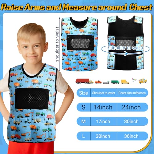 Image of Janmercy Weighted Vest for Kids Ages 4 to 7 and Ages 8+ Boy Girl Adjustable Breathable Compression Vest for Processing Issue(Truck,Small,Dark Blue)