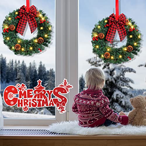 3 Pcs Mini Christmas Wreath 13.8 Inch Led Light Christmas Wreaths For Front Door Buffalo Check Bow Knot Xmas Window Wreaths Small Christmas Pine Cone Wreath For Door Holiday Party Hanging Decoration #TOP7