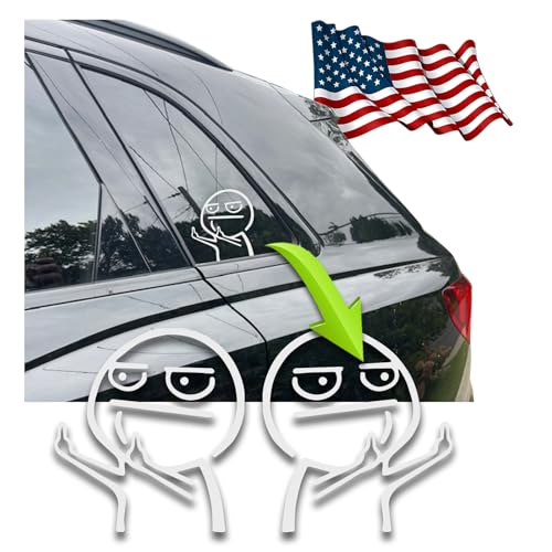 Image of Angry Stick Figure Person Middle Finger Funny Meme Car Sticker Decal Vinyl Graphic, 4 Pieces, White, 3.5 inches