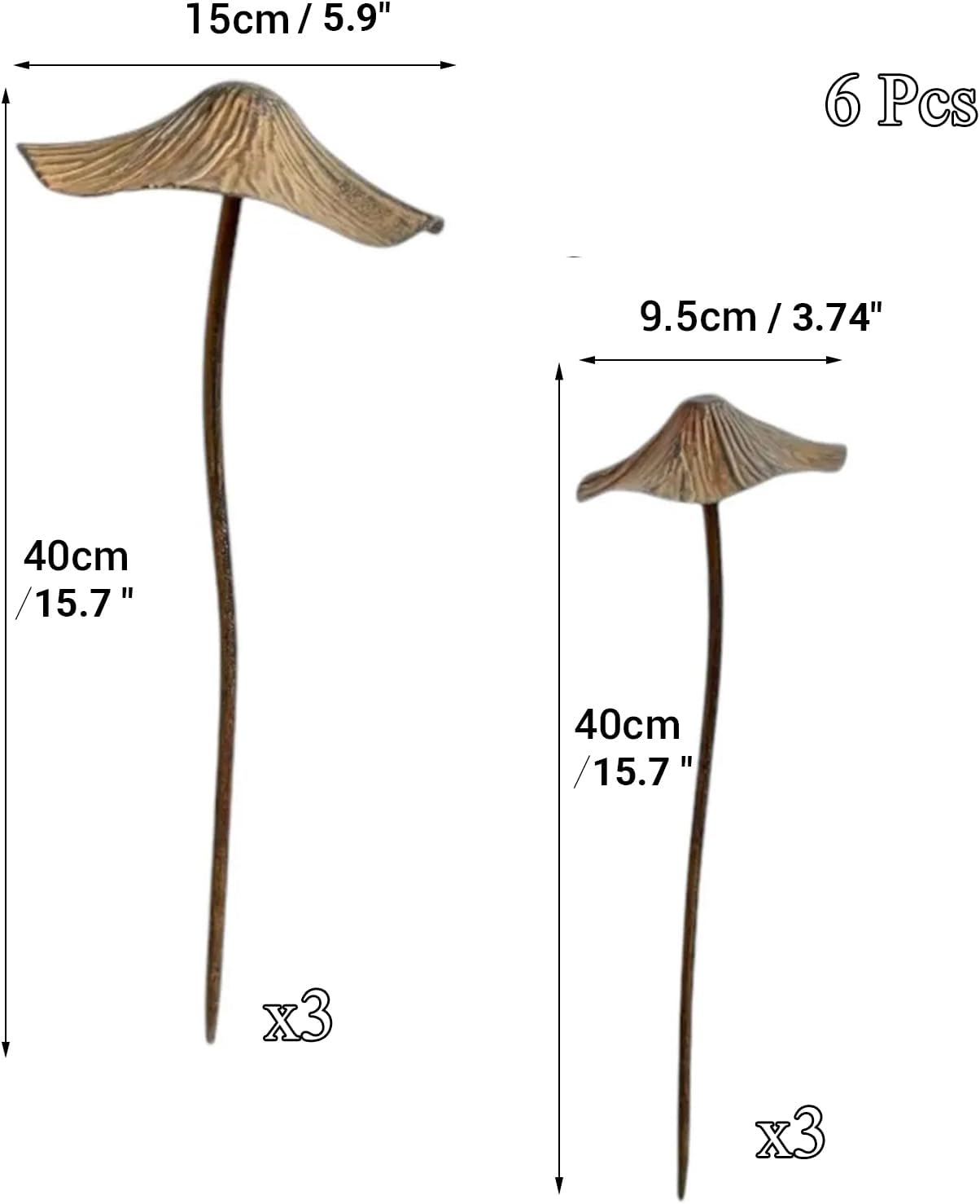 6 Pack Garden Mushroom Outdoor Decoration, Mushroom Statue Yard, Decorative Garden Stakes,Decor Plant Stakes, Metal Yard Art Outdoor, Plant Decorations for Pots-Fixed - Rust Finish