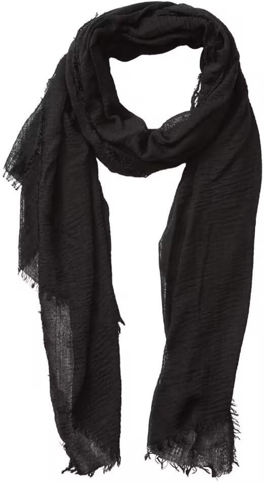guiyal Cotton Blend Crinkle Vintage Soft Scarf with Fringed Edges,linen,shawl,travel ，Black scarf