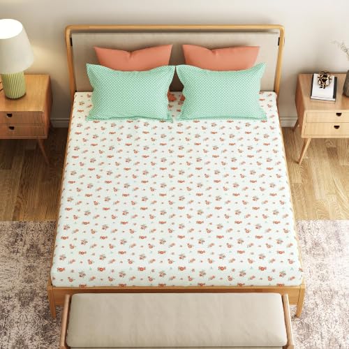 Image of Mytrident Bedsheet for Double Bed King Size |108 inch x 108 inch | Little Bloom Green