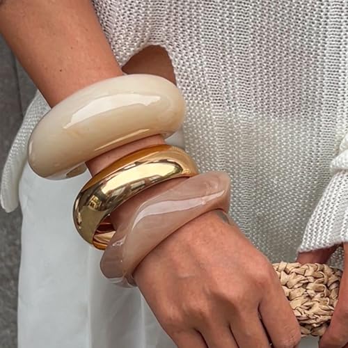 Acrylic Bangle Bracelet for Women Gold Open Chunky Bracelet Colorful Resin Cuff Bracelet Stack Arm Cuff Jewelry Set2