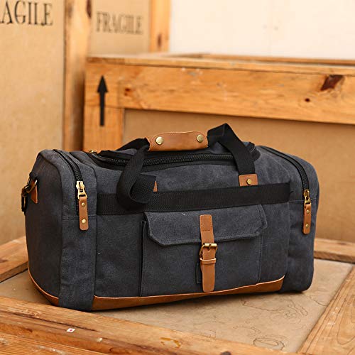 Plambag Canvas Duffle Bag, 50L Large Travel Duffel for Overnight Weekend Luggage(Dark Gray)