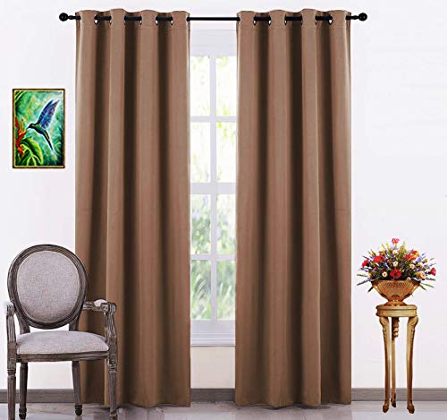 Image of JUPON Silk Blackout Curtain Pack Of 1 Piece With 3 Layers Weaving Technology & Solid Grommet Curtains Pattern /Thermal Insulated Draperies Energy Saving (W 44 inch X 96 inch L) Mocha