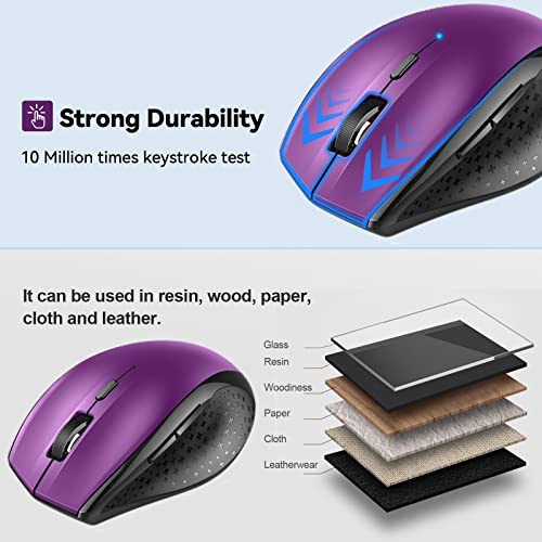 Tecknet Bluetooth Mouse, 3200 Dpi Computer Mouse, 24-Month Battery Life Wireless Mouse 6 Adjustable Dpi, 6 Buttons Compatible With Ipad Pro/Laptop/Surface Pro/Windows Computer/Chromebook-Purple #TOP4