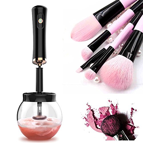 Cleno House Makeup Brush Cleaner, Automatic Brushes Cleaner Instantly Wash and Dry All Your Cosmetic Brushes in Seconds with 8 Rubber Collars - Black