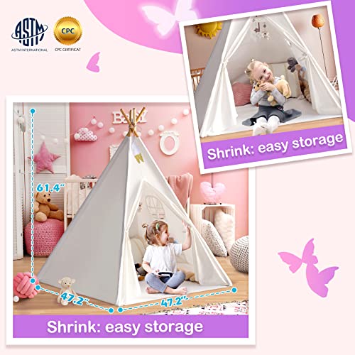 Kids Teepee Tent For Kids With Carry Case Colored Bunting And Feathers, Portable Kid Play Tent Toys For Boys And Girls, Foldable Toddler Tipi Playhouse Indoor And Outdoor Games For Birthday #TOP6