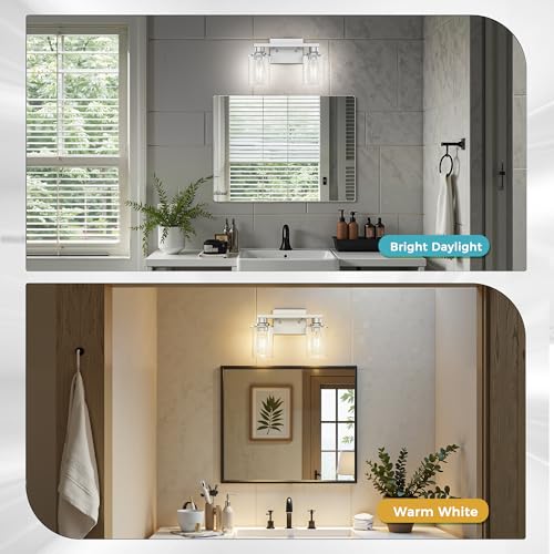 Image of DORESshop 2-Light Nickel Bathroom Vanity Light Fixture Over Mirror