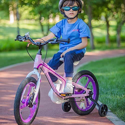 Image of RoyalBaby 16 Inch Kids Bike Mg Aluminum Alloy Childrens Bicycle with Disc Brakes Training Wheel Kickstand for Boys Girls Ages 4-6 Pink