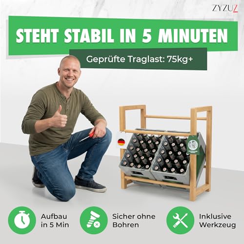 ZYZUZ Getränkekistenregal 4 Kisten – Natürliche Holz-Optik & Maximale Stabilität – Massives Kistenregal als Edles Wohn-Deko – Heavy-Duty Design - Bodenschonend & Platzsparend