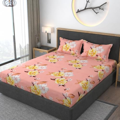 Image of Vaini Premium Heavy Cotton Flat Bedsheets with 2 King Size Pillow Covers || Double Bed 350 TC || 90 x 100 Inch King Size Flat || :- Baby Pink Flower