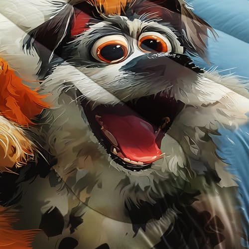 Image of AILONEN Cartoon Dogs Puppy Theme Comforter Set Queen Size,Blue Happy Animal Bedding Sets for Boys Girls,Pet Animal Duvet Set,Soft Microfiber,3 Pieces,1 Quilt and 2 Pillowcases