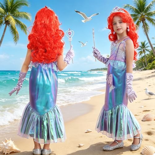 Disfraz de Sirena para Niñas con peluca morada miniatura 3