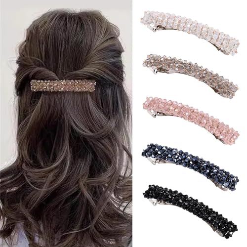 6pc Crystal French Barrette Hair Clip Set, Stylish Accessories