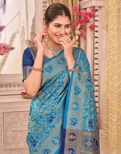 Image of Yashika Women's Banarsi Silk Saree with Blouse Piece for Traditional Ethnic Wear Sari