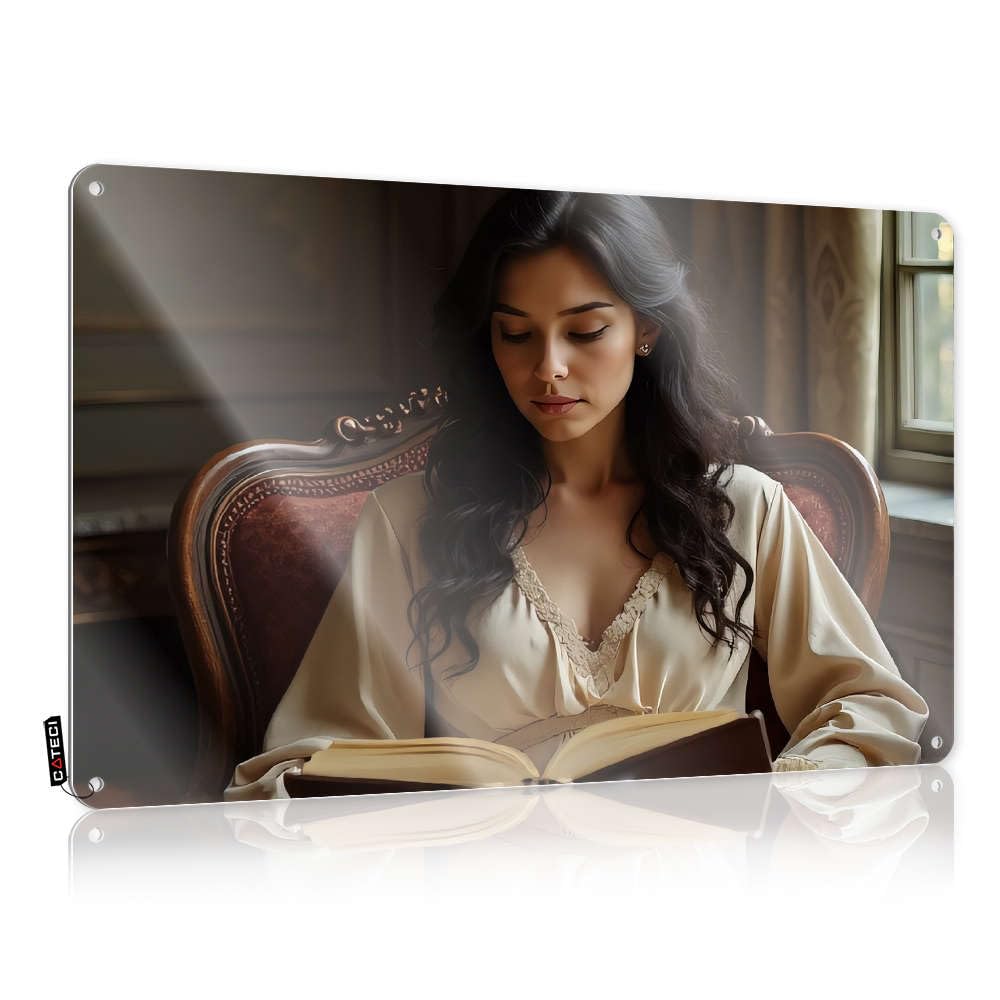 Framed, Funny Wall Art Cave Gift For Wife A Woman In A White Dress Reading A Book On An Ornate Chair. | Rustic Grunge Wall Art(30X40CM)