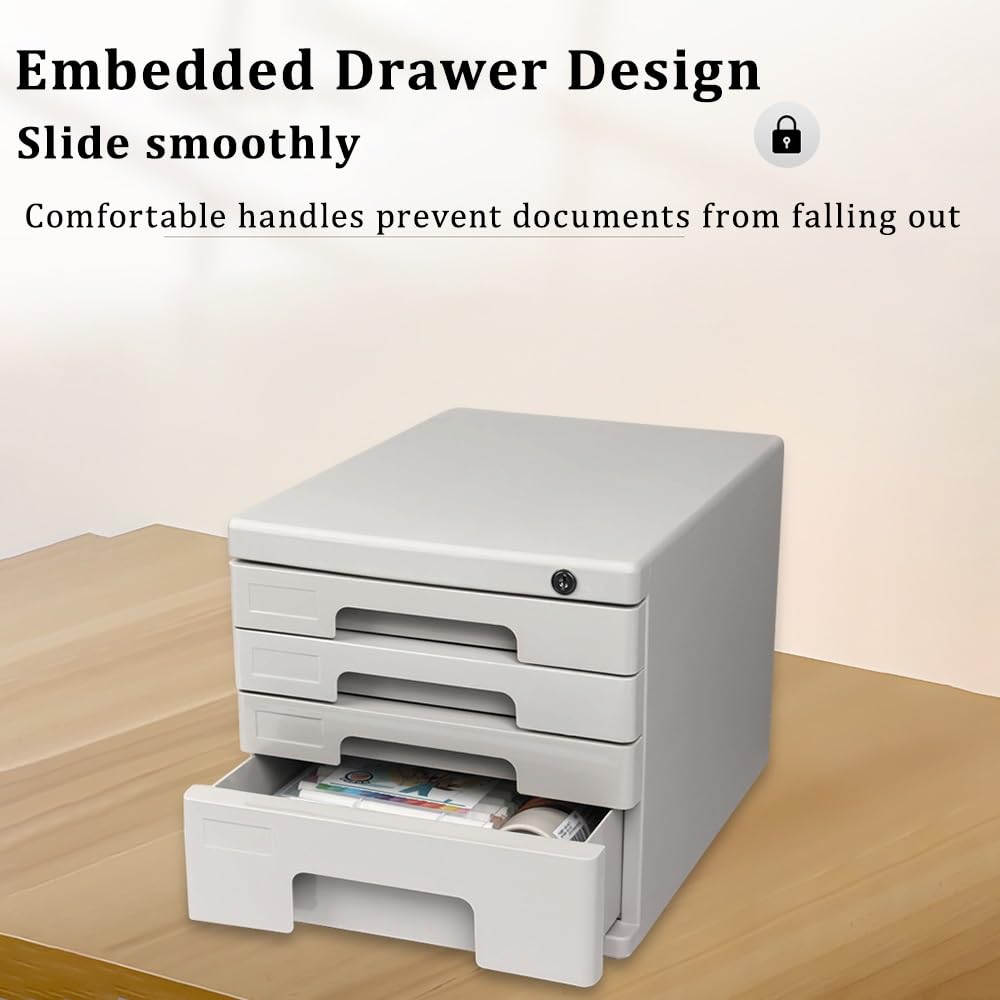 Multifunzionale A4 Documenti Nizer con serratura - 4 strati File Cabinet per ufficio o uso domestico, ideale per spazio di lavoro, colore grigio