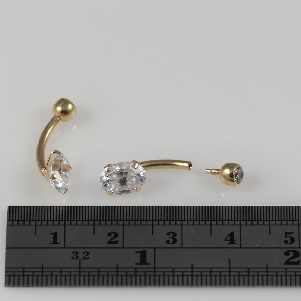 Piercing para ombligo de oro amarillo macizo de 14 quilates, piedra ovalada, calibre 14, con rosca interna, para ombligo, joyería para el ombligo, joyería para el ombligo, joyería para