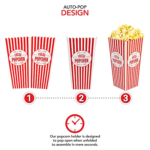 [50 Pack] Movie Theater Popcorn Boxes Disposable Red & White Striped - 46 Oz Capacity - Vintage Snack Box Concession And Carnival Party Supplies, Individual Popcorn Bucket Containers #TOP4
