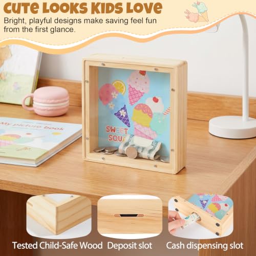 Image of MHJY Wooden Piggy Bank for Kids Personalizable DIY Coin Bank for Girls Boys