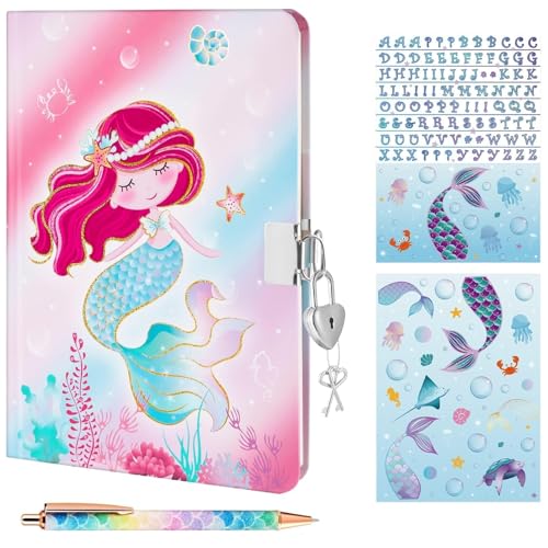 Journal Intime Sirène Avec Cadenas - Format A5 - Inclut Stickers, Marque-page Et Stylo - Cadeau Pour Filles 7-12 Ans