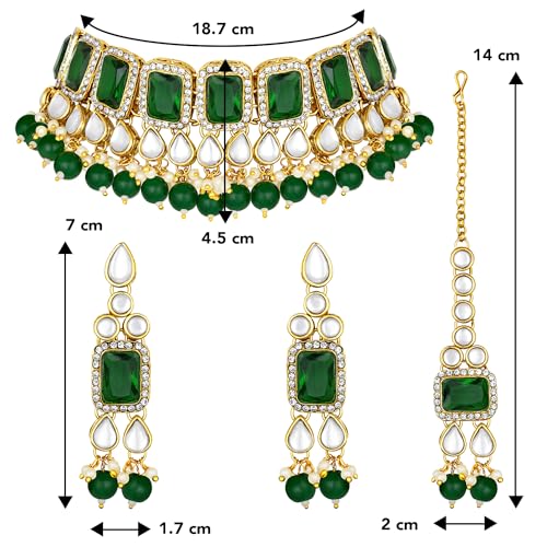 Image of Peora Crystal Faux Pearl Kundan Necklace & Jewellery Set Gift for Women