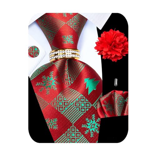 Image of 5PCS Mens Premium Silk Tie, Pocket Square, Cufflinks, Drilled Tie Ring and Lapel Pin Set for Wedding Groom Party