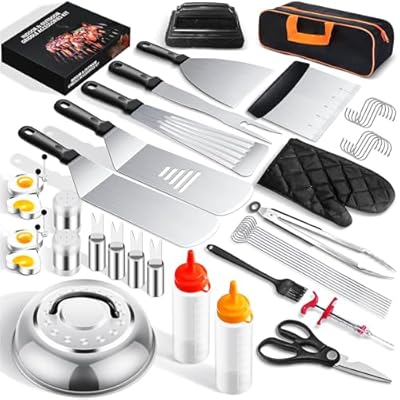 Griddle Accessories Kit for Blackstone and Camp Chef, 45 PCS Upgraded Flat Top Grill Accessories, Household Griddle Spatula Set with Enlarged Spatulas, Basting Cover, Scraper, for Outdoor