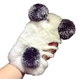 Aikeduo For IPhone6 6s case 4.7 Inch Bling luxury Cute Warm Handmade Panda Bear Furry Soft Rabbit Fur Hair Iphone 6 3d Case Cover (panda)