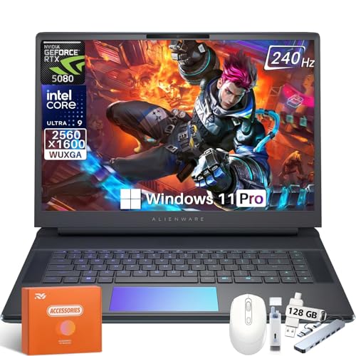 Image of Alienware 16 Area-51 Gaming Laptop 2025 New, 16 inch WQXGA 240Hz, Intel Ultra 9 275HX, 64 GB DDR5 RAM, 4 TB SSD, RTX 5080 Graphics 16GB GDDR7, Wi-Fi 7, 4K Webcam, Windows 11 Pro, Accessory Kit