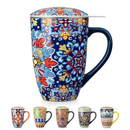 vancasso SIMI Tasse à Thé avec Infuseur et Couvercle - 540 ML - Tisanière en Porcelaine avec Filtre Amovible, Grand Mug pour Infusion de Thé, Café et Tisanes, Style...
