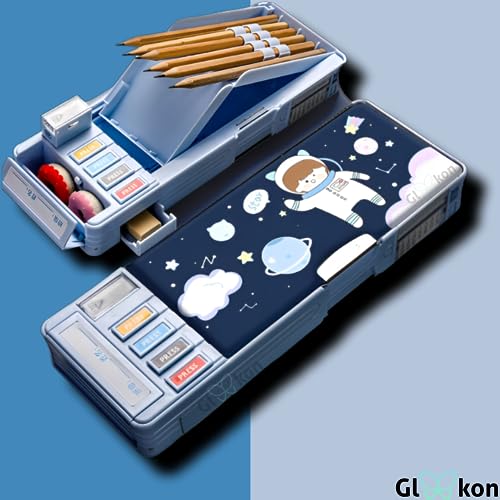Image of Plastic Space Astronaut Pencil Box For Girls & Kids, Compass Box For Boys, Pencil Pouch For School, Pencil Case Gift For Boys (Space Button), Multicolour
