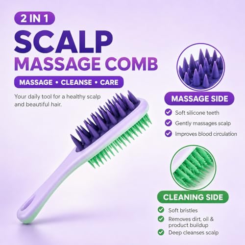 Image of KAIDAA 2 in 1 Scalp Massager & Shampoo Brush (Comb) for Hair Growth & Dandruff Removal | Soft Silicone Bristles Hair Scalp Scrubber & Exfoliator | Wet & Dry Use Hair Massage Brush
