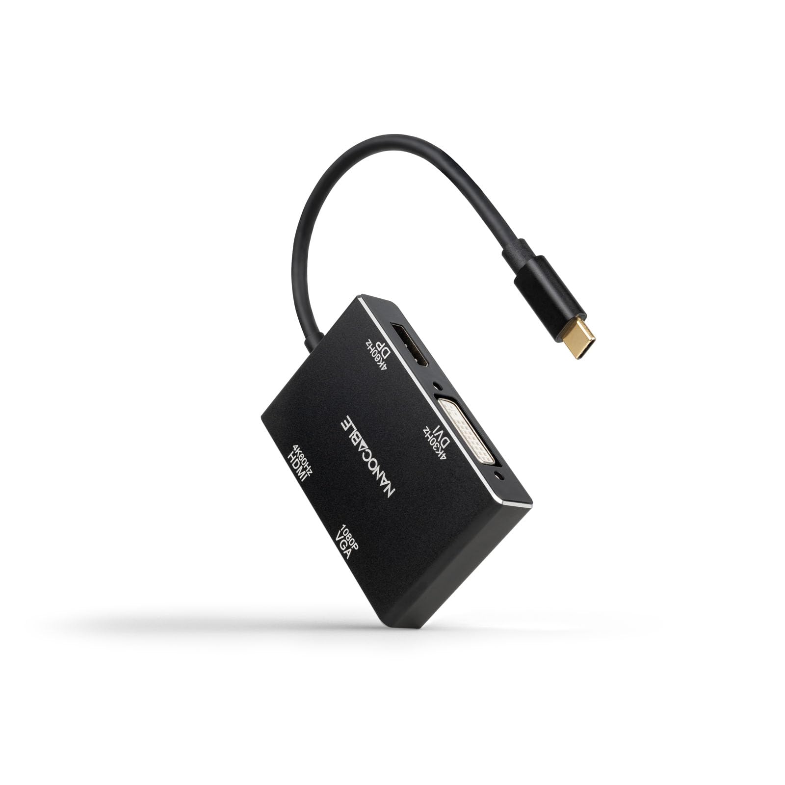 NANOCABLE 10.16.4307 USB-C Male to HDMI + DVI + DisplayPort + VGA Converter Black 10 cm