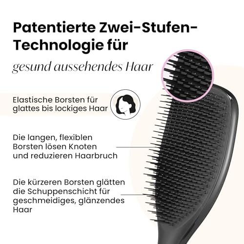 Tangle Teezer Große Ultimate Detangler Haarbürste – Nasses & Trockenes Haar – Entwirrungsbürste für Dickes, Lockiges & Langes Haar – Zweistufige Borsten Reduzieren Haarbruch & Knoten – Schwarz